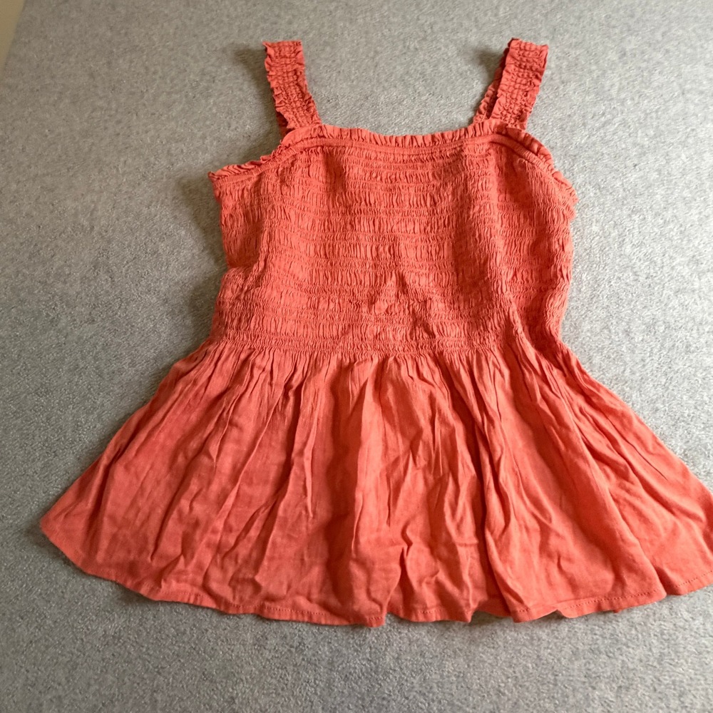 Gap Smocked Peplum Tank Size Medium Coral Orange Ruffle Strap Sleeveless M